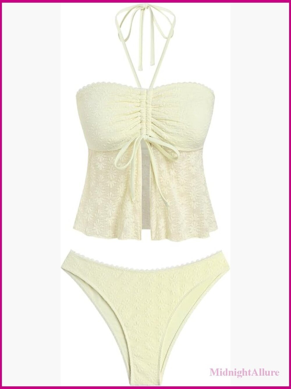Halter Spaghetti Strap Bikini Set, Smocked Ruffle 2 Piece Swim Suit, Cheeky